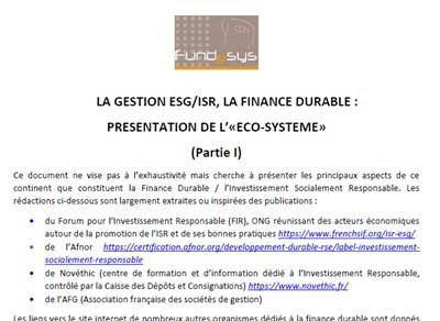 Présentation globale de l’investissement ESG/ISR<br>(accès libre)